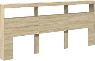 vidaXL Headboard Cabinet with LED, Headboard with Compartment, Bedroom Storage Unit, Bed Accessory, Sonoma Oak 220 x 17 x 102 cm