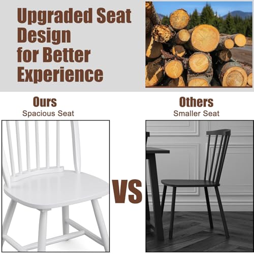 Image of COSTWAY Windsor Dining Chairs Set of 2, Mid-Century Modern Wood Chairs w /Spindle Back & Reinforced H-Shaped Legs, Farmhouse Armless Kitchen Chair for Living Dining Room, Restaurant (White)