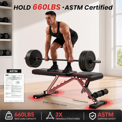 Adjustable Weight Bench, ASTM-Certified 660LB Workout Bench for Home Gym Item highlight: 95% Pre-Assembled Foldable Bench, 80% Space Saving, 8 Backrest Positions, Incline Decline Flat, Full Body Strength Training - image 2
