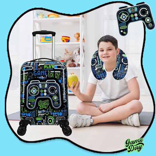 Image of Kids Suitcase Set for Boys Hardside Luggage with Spinner Wheels 2 Piece 16inch Toddler Suitcase for Boys Travel Carry on Luggage Airline Approved