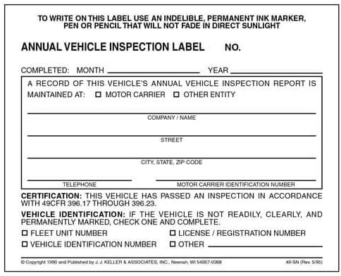 100-Pack, Annual Vehicle Inspection Label, 2-Ply Adhesive Vinyl, Prenumbered, DOT Compliant, J. J. Keller & Associates, Inc.
