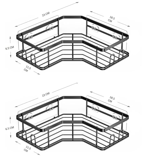 RIOMAX Wall Mounted Self-Adhesive Bathroom Corner Shelf/Kitchen Rack & Holder - Bathroom Accessories (Material - Metal, Powder Coated Finish, Black, Thick Railing Pack of 1) (Image - 2)