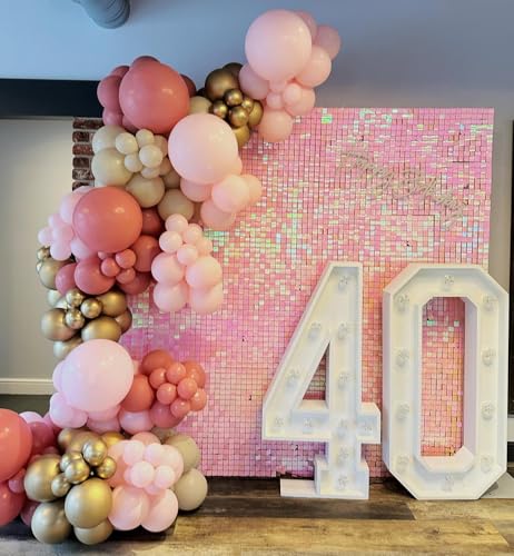 Image of Shimmer Wall Backdrop Pink Iridescent Square Sequin Wall Panel Backdrop Decor for Wedding, Anniversary, Birthday, Party, 36 Panels