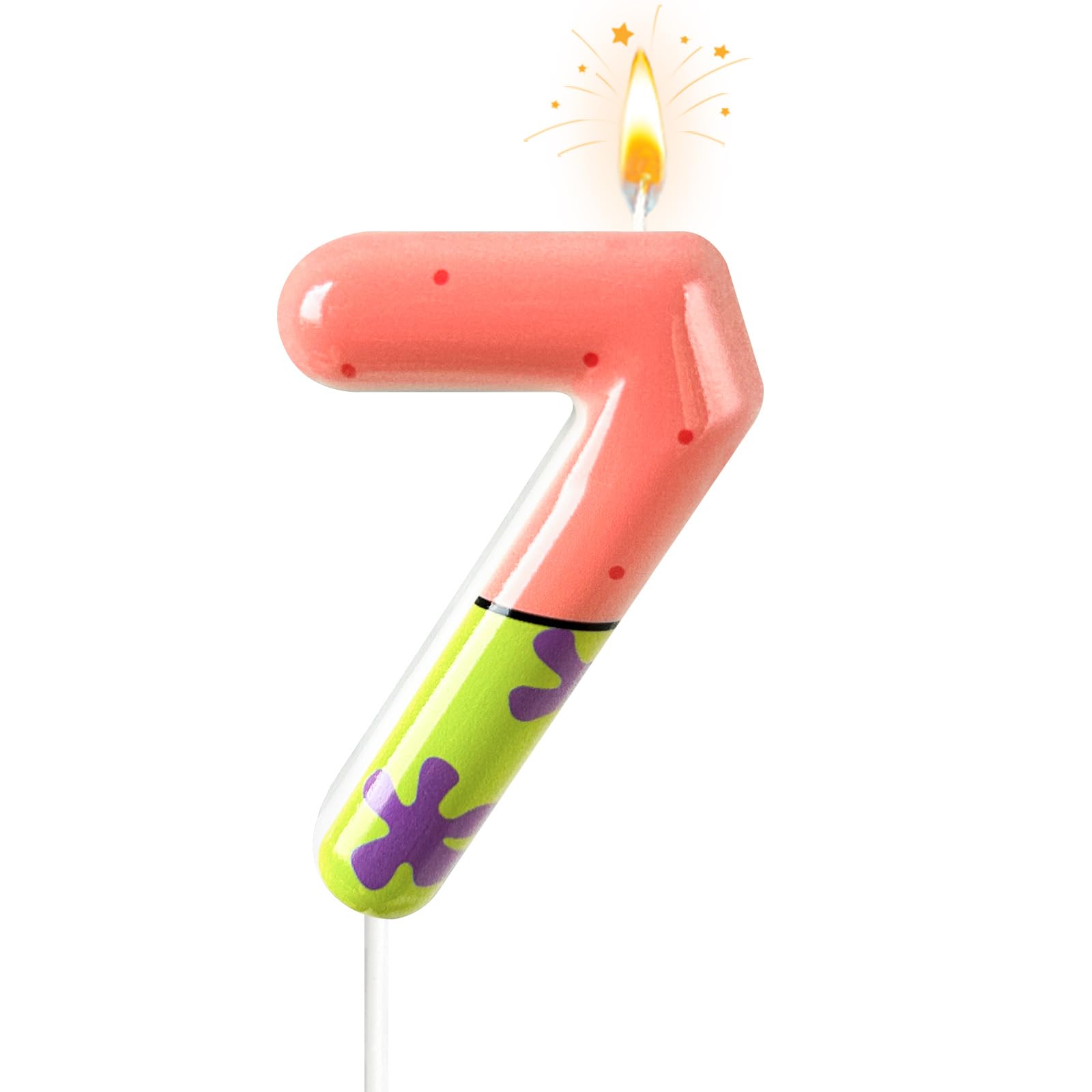 NHJINX 7th Birthday Cake Decoration, Playful Green and Pink with Purple Printed Number 7 Birthday Candle, Suitable for Ocean Cartoon Theme Party