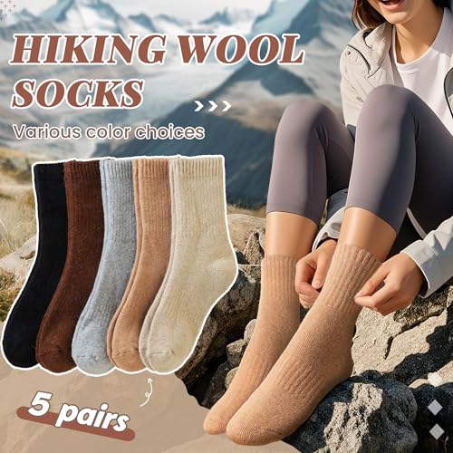 Merino Wool Socks For Women Hiking Winter Boot Thermal Warm Thick Cozy Work Crew Socks 5 Pairs2