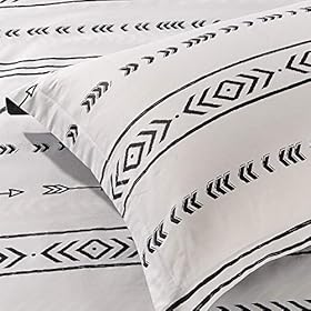 JUCFHY 600 Thread Count Cotton Duvet Cover 3pcs Queen Duvet Cover Set Black Stripe Geometric Printed on White,Reversible… 51hdDwBJa5L. SS280