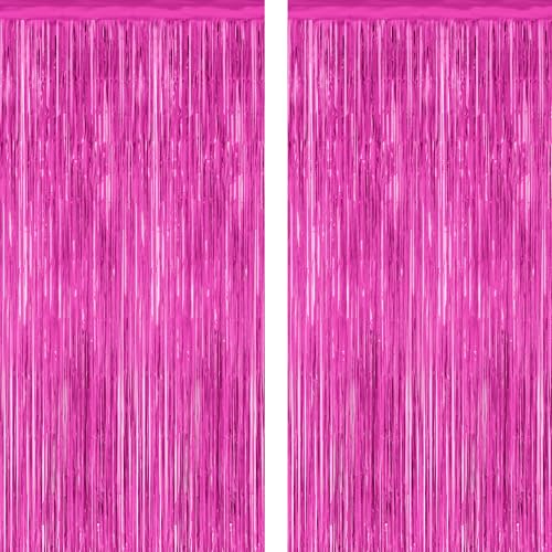 Image of ZATAYE 2 Pack Rose Red Valentines Foil Curtain Streamer Decorations | Rose Red, Metallic Foil, 3.28 x 7.05 FT, Tinsel Backdrop, Foil Curtain Streamer, Valentines Party Decorations