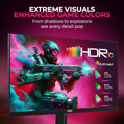 Image of AOC 24G4E Gaming Monitor 24 inch FHD Fast IPS Gaming Monitor, 180Hz Refresh Rate, 126% sRGB, HDR10, 0.5ms, Free Sync, HDMI and Display Ports Connectivity, 178 Ultra-Wide Viewing Angle (Black)