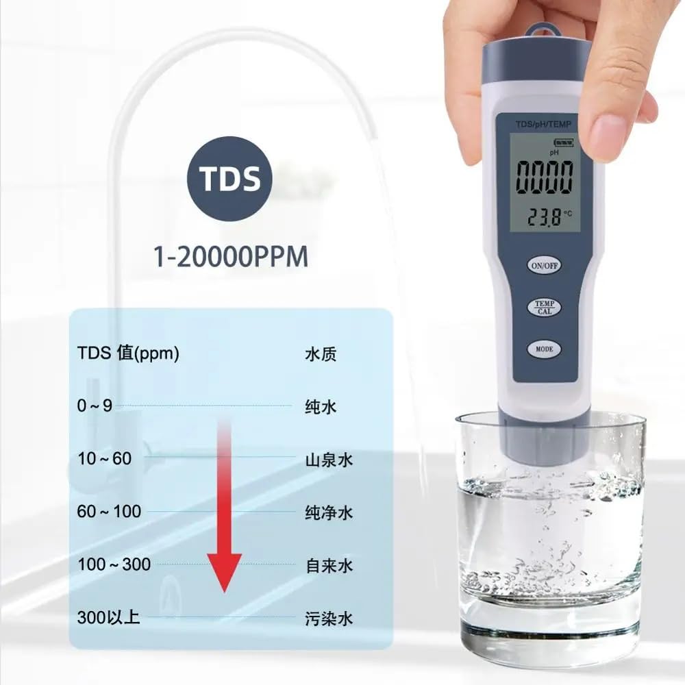 TDS/PH&TEMP 3 en 1 pluma de prueba probador calidad del agua for potable, laboratorio, acuicultura, piscina(Without backlight)