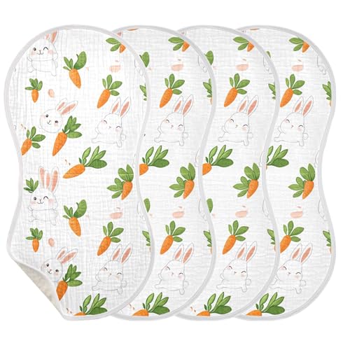 xigua Cute Rabbits and Carrots Baby Burp Cloths for Newborn Boys and Girls 4 Pack, Soft & Absorbent Cotton Baby Burp Cloth, Baby Washcloths, Newborn Towel, Burp Rags3