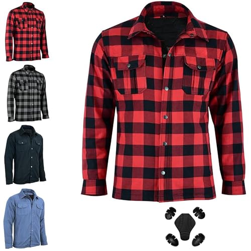 Vaster Moto Motorradhemd für Herren, hergestellt mit Kevlar-Futter, verstärkte Motorradjacke, abnehmbare Protektoren, CE (EN 17092-3:2020), Rot & Schwarz, 56