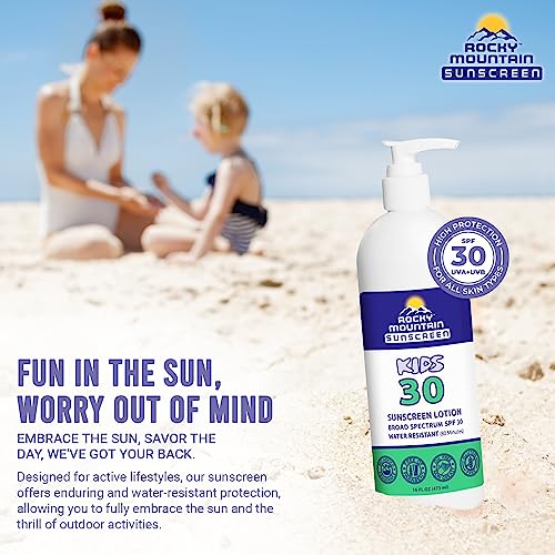 Kids Rocky Mountain Sunscreen 16 Ounce Bottle, Spf 30 Lotion | Reef Safe (Octinoxate & Oxybenzone Free) Water-Resistant | Broad Spectrum Uva/Uvb Protection | Non-Greasy, Fragrance Free, Vegan, Gluten Free | Comes With Pump (16 Fl Oz) | For Children #TOP5