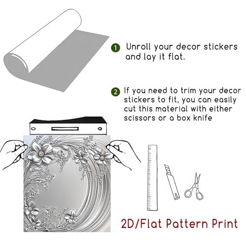 Image of HOMETITUTE Silver Floral Magnetic Dishwasher Cover 23x26 Inch Embossed Flower Panel Dishwasher Magnet Sticker Decorative Appliance Wrap for Kitchen Refrigerator Door Fridge Decoration