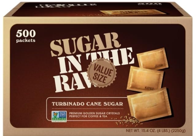 Sugar Turbinado Cane Sugar Packets, 500 ct