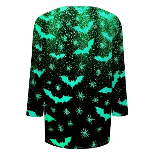 Image of Women Spooky Halloween Graphic Shirt 3 /4 Length Sleeve Crewneck Top | Halloween Funny Printed Pumpkin Plus Size Tshirts 2026 Fall Outfits Skeleton Tee Going Out Tops