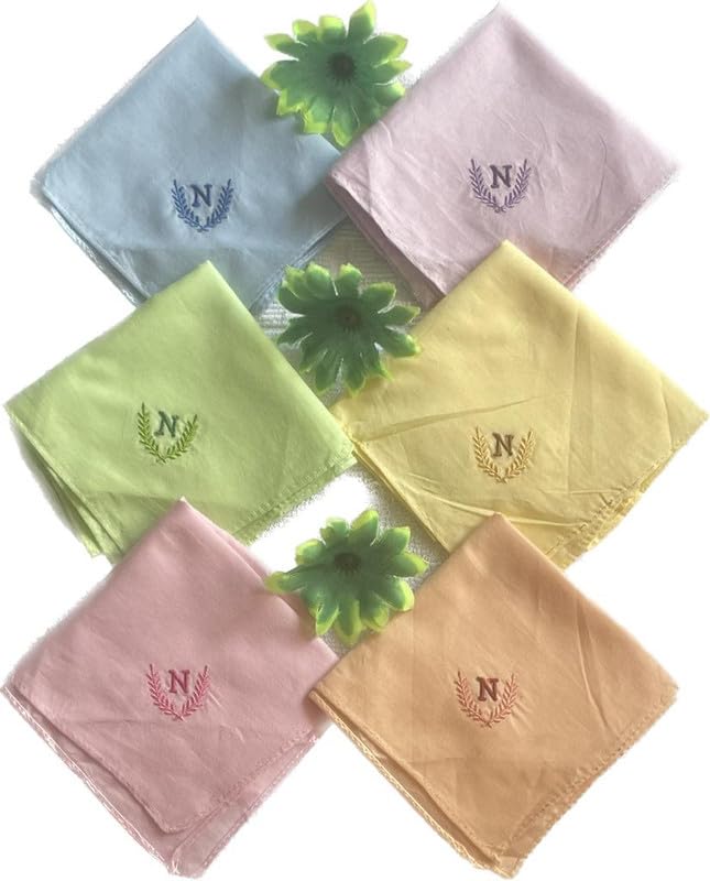 Image of ANTONIA Personalized Cotton Women's Handkerchiefs with Embroidered Initials, Assorted Colours (33 cm x 33 cm)