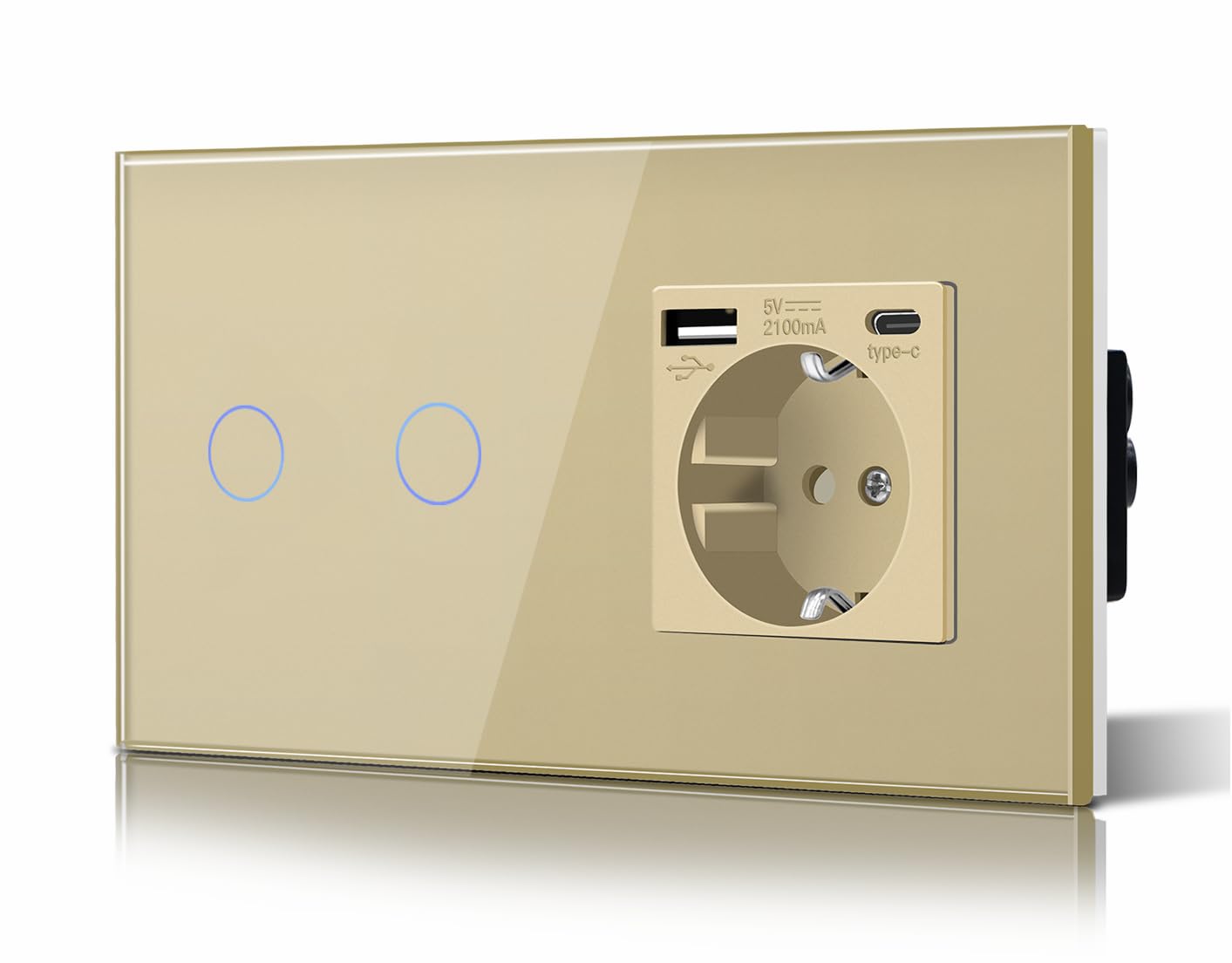 BSEED Interruptor táctil y enchufe pared,Toma de corriente con USB C,Panel de Vidrio con pulsador LED,Sin Función Wifi,1 Gang 1 Vía+1 Enchufe USB/Tipo C,157mm Negro — view 67