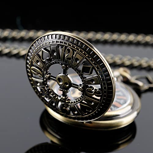 Image of Men's Mechanical Hollow Design Hand Wind Pocket Watch Roman Numerals Steampunk with Chain Box
