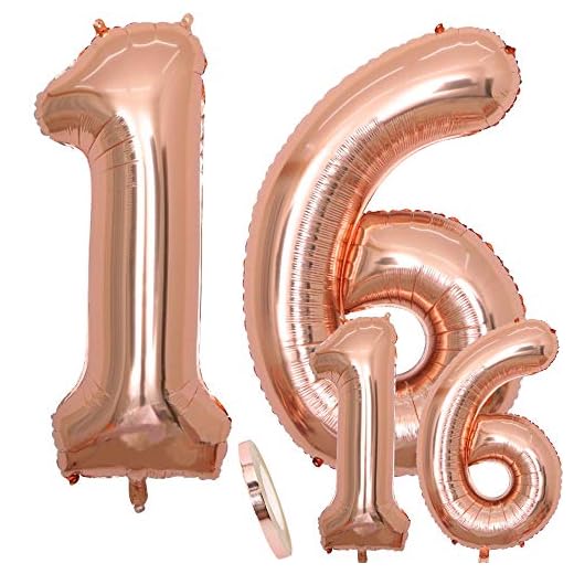 cholinchin Globos Número 16 Cumpleaños XXL de Oro Rosa - Globo de lámina Gigante en 2 tamaños, 40"y 16" | Set 100cm + Mini 40cm Version Decoraciones de cumpleaños| Ideal para el XVI como decoración.