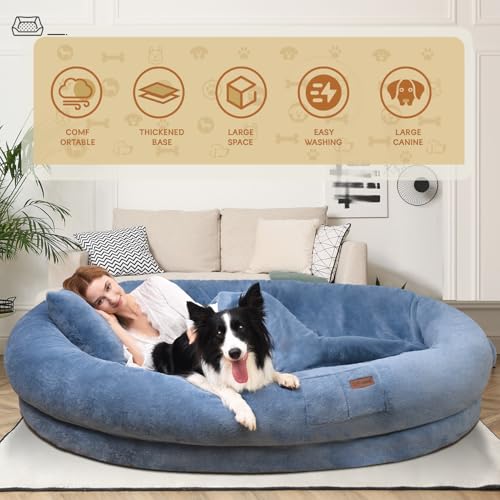 Image of Fvkind Human Dog Bed for Adult, Human Size Dog Bed, 71 inchx51 inchx12 inch, Blue