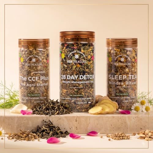 Image of TeaTreasure Metabolic Reset Ritual Kit - CCF+, 28 Day Detox Fat Loss & Sleep Herbal Tea Combo | Ayurvedic Blend for Digestion, Weight Loss, Metabolism Boost & Better Sleep