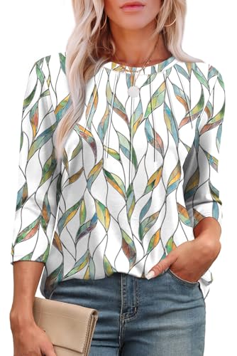 xieerduo 34 length sleeve womens tops round neck casual tunic tops basic pleated shirts loose fit 2025