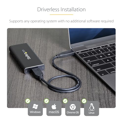 Image of StarTech M.2 SATA SSD Enclosure, USB 3.1 10Gbps, Aluminum (SM21BMU31C3) | For USB-C host, Cable included, USB 3.1 Gen 2, 30 to 80mm, SATA I /II /III, Ventilation, Aluminum