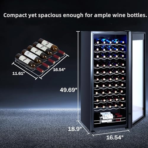 Image of GarveeHome Wine Cooler, 46 Bottle Freestanding or Built-in Metal Design, Wine Fridge, Single Zone Dual Temperature Wine Fridge for Red, White and Champagne with Adjust Temperature, Black
