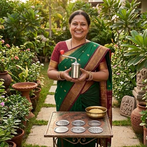 Image of Stainless Steel Sev Sancha Machine | Murukku Chakli Maker with 6 Jali Discs | Namkeen & Snacks Press Machine | Kitchen Tools for Sev, Gathiya, Sevaiya, and Chakli Making