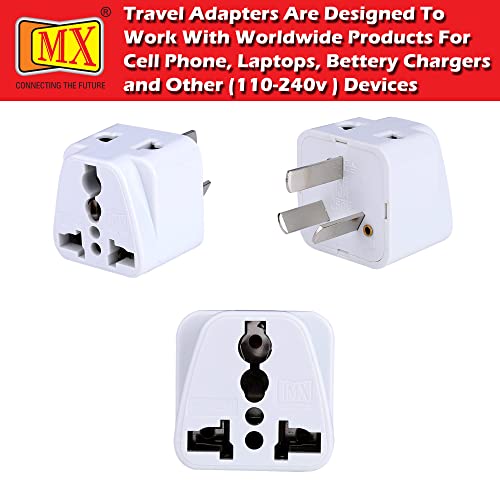 Image of MX Universal Travel Adapter Type I - 2‑Pack Conversion Plug for India, Australia, China, New Zealand & More - Rated 10 A / 250 V, Safety Shutters, Travel‐Ready