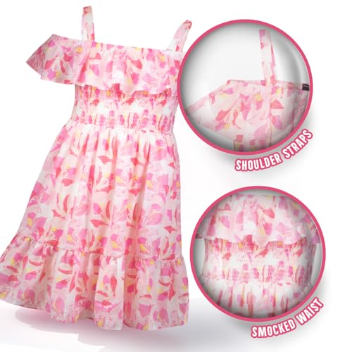 French Connection Girls All Over Print Soft Casual Dress - Flutter Sleeve Ruffle Floral Print Summer Sundress for Kids2