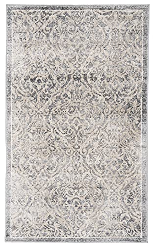 SAFAVIEH Brentwood Collection BNT810G Damask Non-Shedding Living Room Bedroom Accent Rug, 2  x 4 , Light Grey   Blue