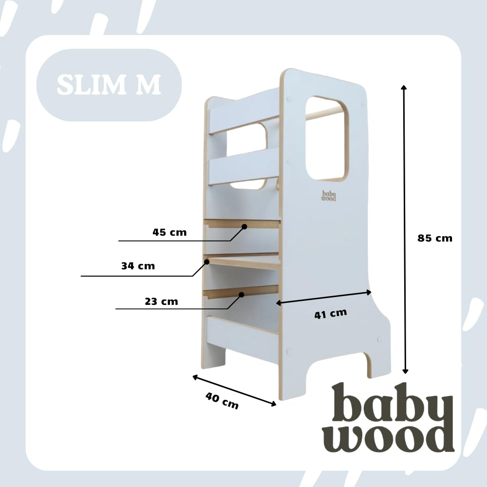 Babywood Lernturm Slim – höhenverstellbarer Küchenhelfer für Kinder, Stehpodest & Trittstufe, 85×40×41 cm, sicher & stabil, MDF, Farbe Kaschmir