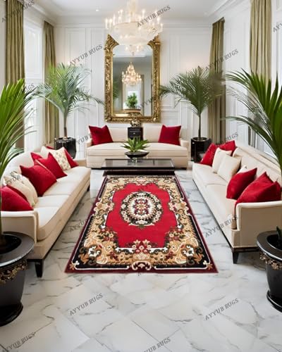 Image of CD Carpet Thick Hand Embossed Washable Traditional Carpet Non-Shedding Living Room Bedroom Dining Home Area Carpets 5x7 feet Red Colour