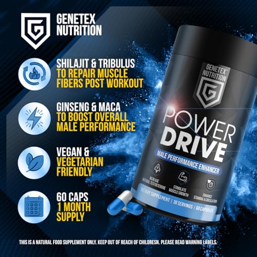 GENETEX Power Drive Herbal Testosterone Booster Supplements for Men: Shilajit, Korean Ginseng, Maca, Tribulus, Zinc. Muscle Gain Testosteron & Stamina Boost, Male Performance, Endurance & Recovery! - Image 2