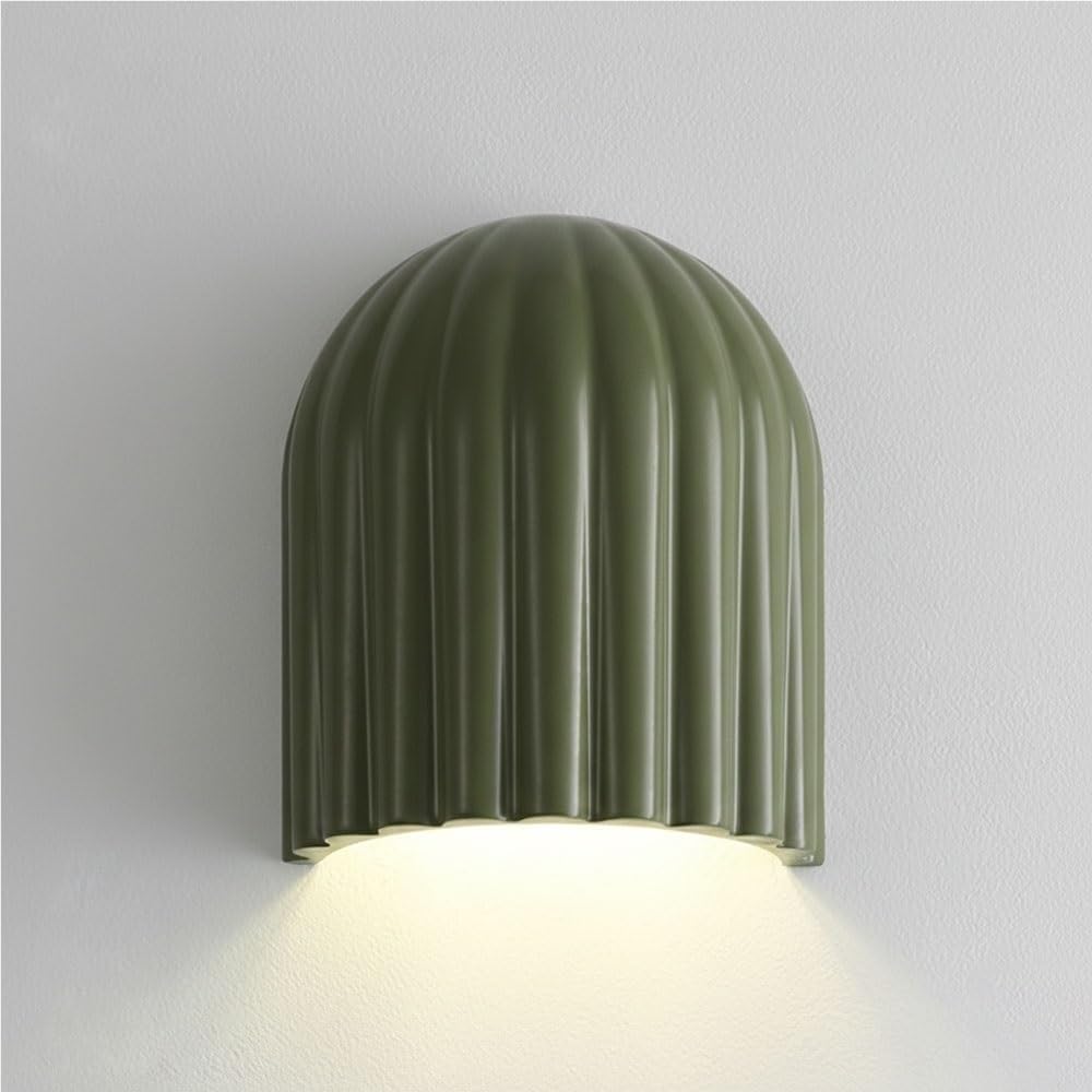 LYOUAE Modern Minimalist Wall Sconce Nordic Resin Wall Lamp Interior Art Decor Wall Light Fixture with Ribbed Dome Shade for Bedroom Living Room Hallway(Green)