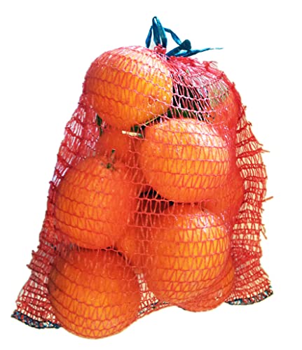 Vrysac - Bolsas de Malla Raschel para Fruta, Frutos Secos - Sacos Malla Raschel para Naranjas, Cebollas, Patatas, Limones o Nueces-Cinta en boca-Color Rojo (31x30cm - 3 Kg, Rojo, 100)