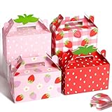 Kriyokiaa 16 cajas de regalo de fiesta de fresa, cajas de regalo plegables de papel de fresa para decoración de baby shower