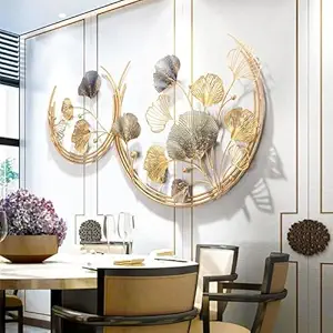 FINE DECOR Wall Hanging Metal Double Moon Leaf Wall Art for Living Room Bedroom Decoration | Wall Sculpture Showpiece for Office Home Decor - (115 x 60 cm)