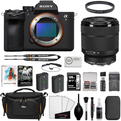 Sony a7 V Mirrorless Camera with 28-70mm II Lens Bundle with Corel Photo Bundle + 128GB Card + Card Reader + Extra Battery + Cleaning Kit + Camera Bag + Cleaning Cloth (13 Items)