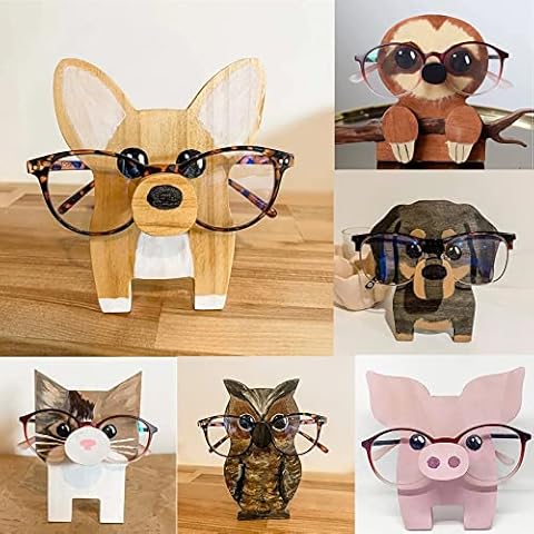 Prevently Cute Creative Animal Glasses Holder, 1Pc Wooden Animal Shaped Glasses Frame Home Office Desktop Decor Cover