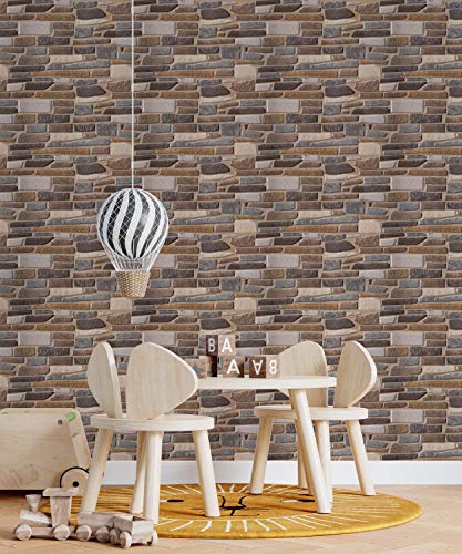 Image of DWELLSINDIA Uneven Brick Stones Self Adhesive Peel and Stick PVC Wallpaper Waterproof, Scratch Resistant, Laminated (41CM X 244CM, Natural, Matt)