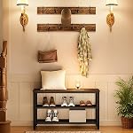 HOOBRO Coat Rack Shoe Bench Set, Industrial Entryway Shoe Rack Organizer with Coat Hooks, Stable Hall Tree, Hat and Coat Stand, Sturdy Steel Frame, Rustic Brown and Black BF17MT01
