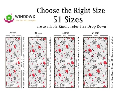 Image of Premium Vinyl Privacy Stained Window Glass Sticker (16x48 Inch) - Self-Adhesive Decorative Sticker Opaque Tint Wallpaper for Glass Cover Window, Door, Office, Home.| Anti-UV. Red Black Flowers