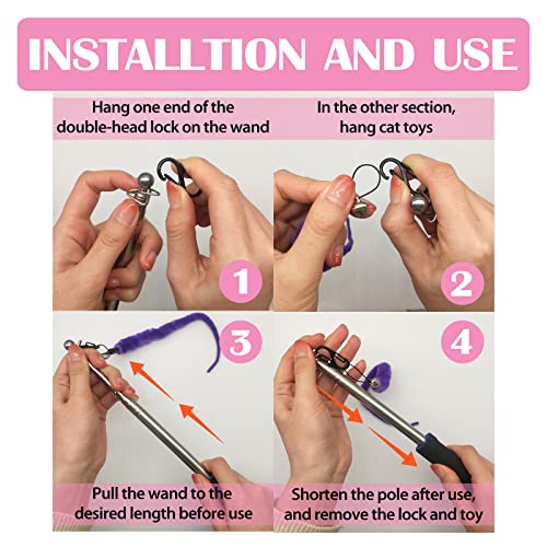 Interactive Cat Wand Toys, 2Pcs Retractable Cat Toy Wands For Indoor Cats With 12Pcs Replacement Toys, Cat Teaser Toys To Play Chase Exercise, Kitten Toys With Colorful Worm Bell Balls Of Yarn #TOP4