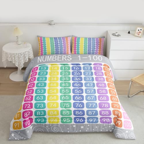 Image of Feelyou Numbers Alphabet Bedding Set Twin, Cartoon Alphabet Comforter Educational Comforter Set for Kids Learning Time Duvet Set with 1 Pillow Case