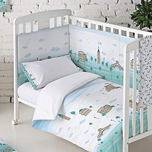 Eiffel Textile Italia Baby Protector Cuna Acolchado Chichonera bebe 100% Algodón Calidad Diseño Infantil, Tamaños 60 x 120 cm, 70 x 140 cm, 40 x 180 cm Estampado, Verde