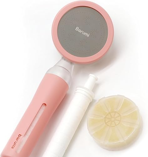Barumi Pluo - Cabezal de ducha filtrado de mano, color rosa, filtro de vitamina C para una piel y cabello saludables, spray suave de alta presión,