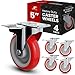 Online Best Service Caster Wheels Swivel Plate w/ Brake Casters On Red Polyurethane Wheels (5 inch with Brake)