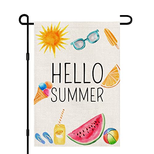 Hello Summer Garden Flag 12x18 Inch Double Sided Burlap, Beach